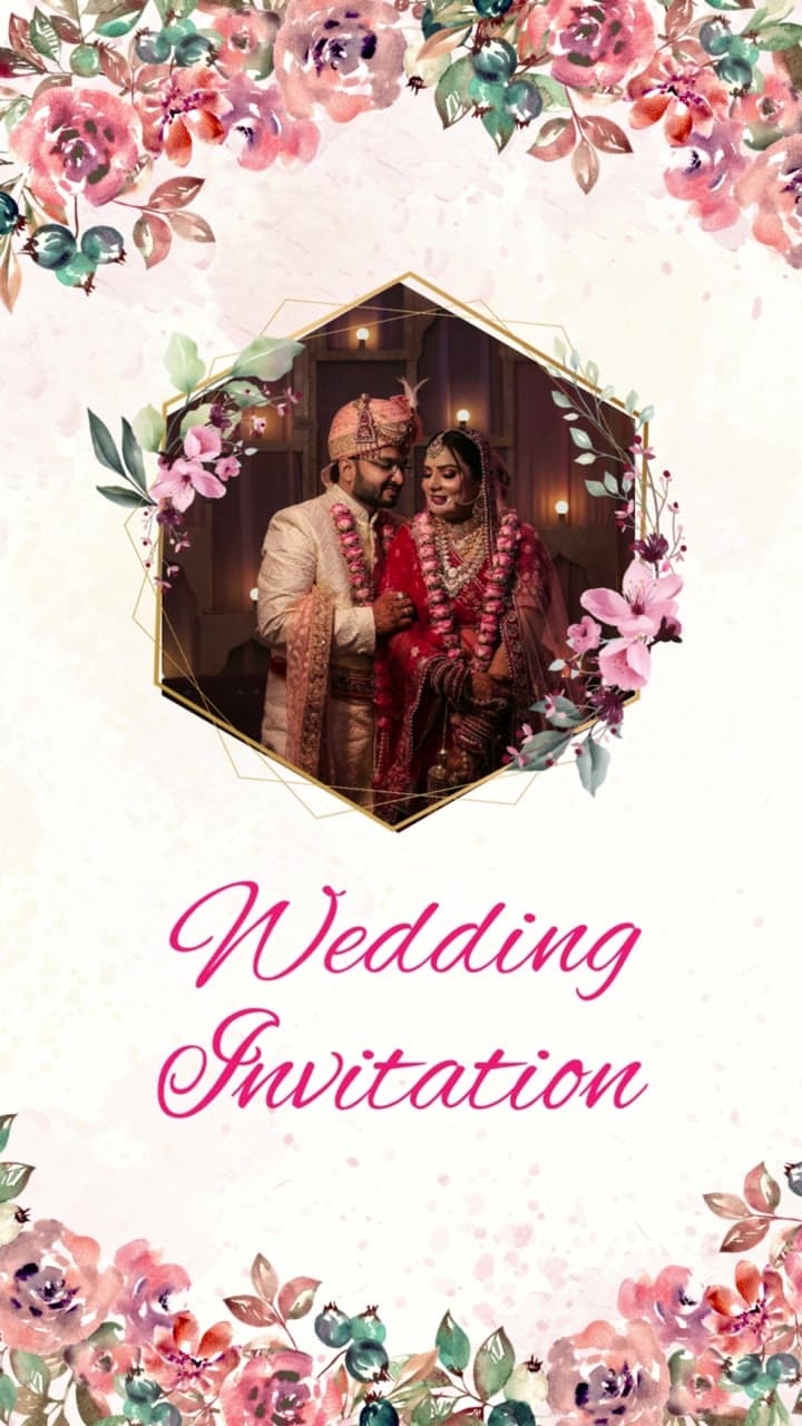 Pink and White Floral Wedding Invitation Mobile Video