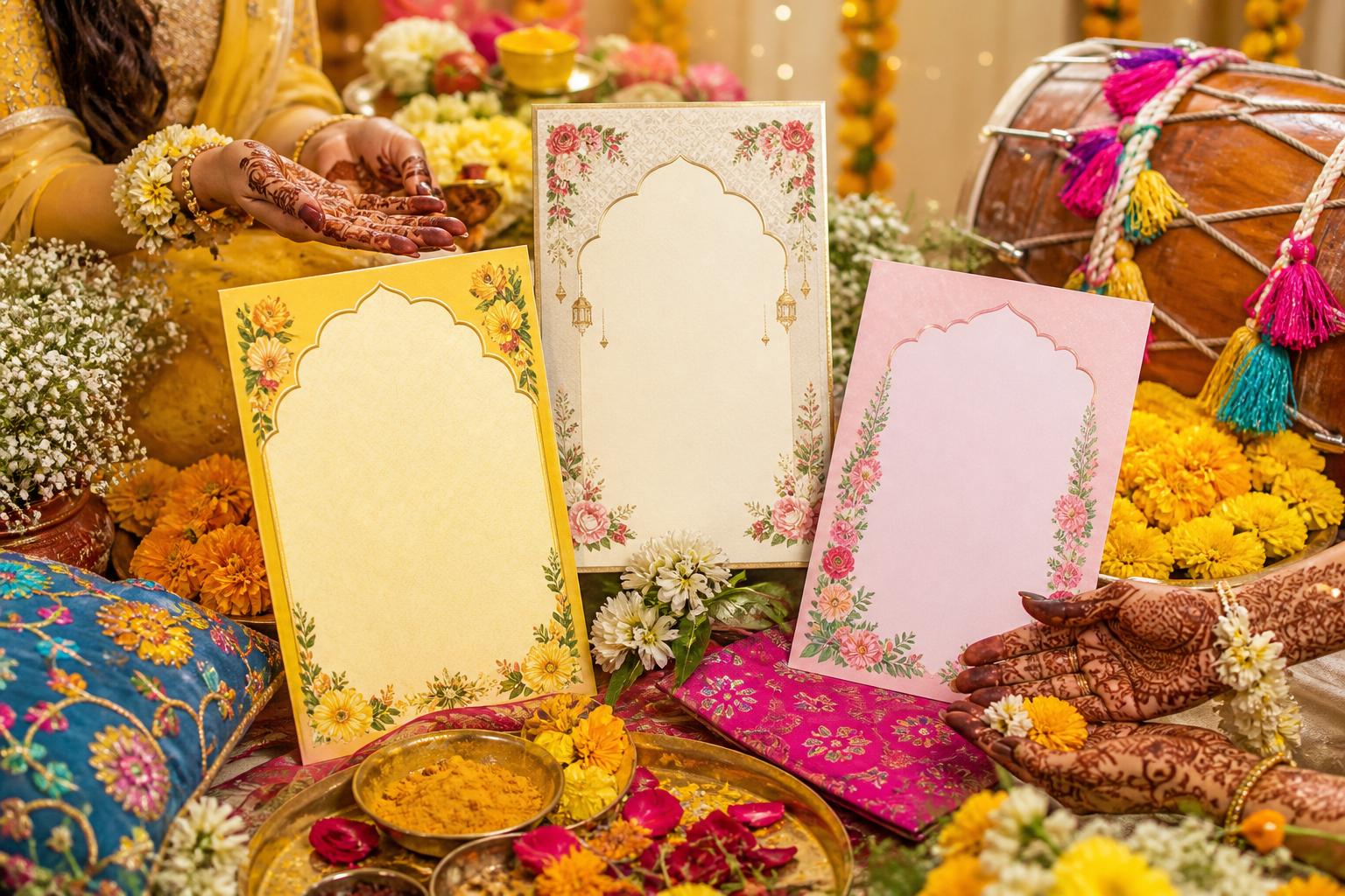 Mehendi, Haldi & Sangeet Invitation Cards — Free Templates & Wording (2026)