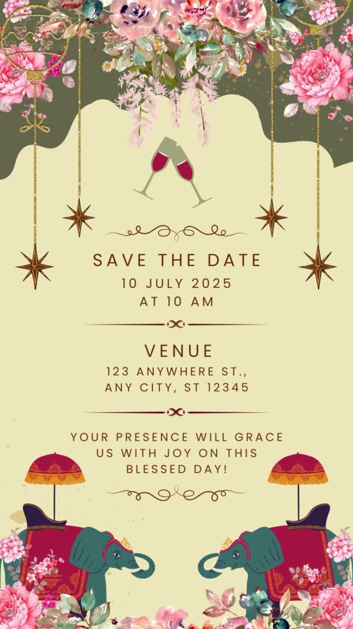 Cream and Olive Green Decorative Indian Wedding Invitation Instagram Reel