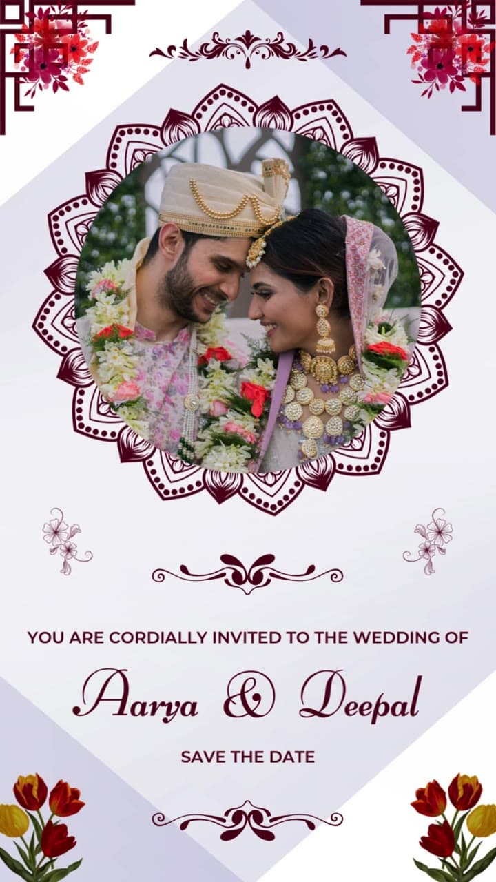 White and Gray Floral Indian Wedding Invitation Mobile Video