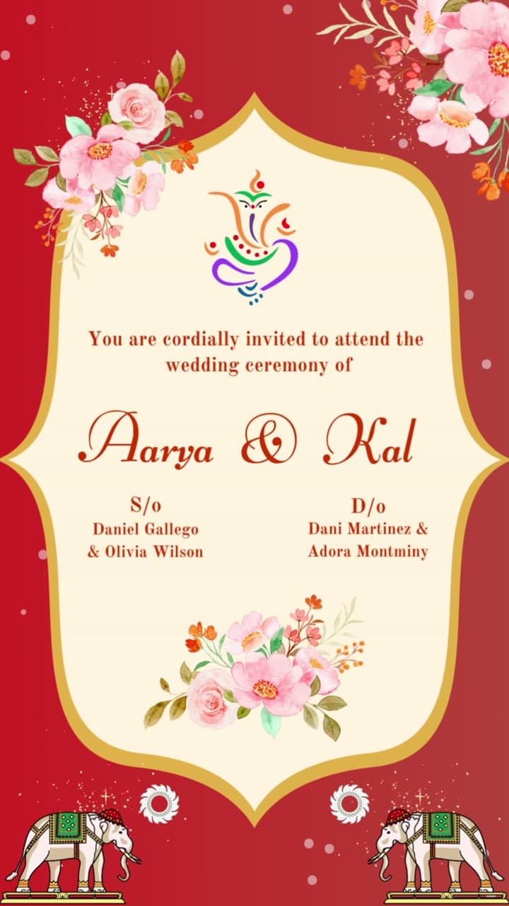 Red and Cream Traditional Floral Wedding Invitation Animated Mobile Video